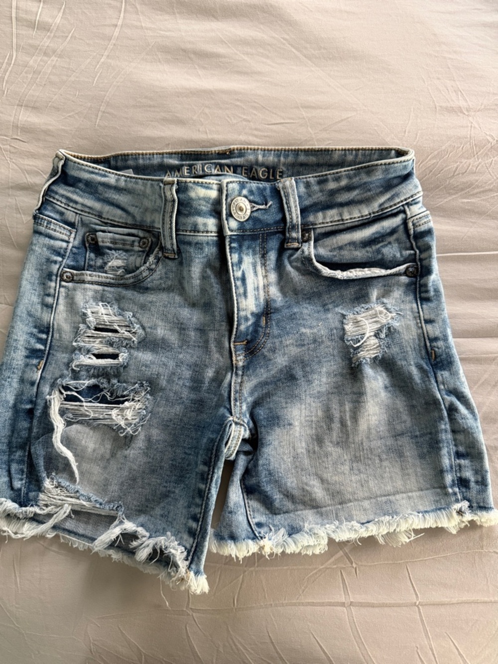 American Eagle Outfitters Faded Blue Distressed Denim Shorts
